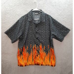 Vintage ODO Shirt Adult Large Black Orange Flames Biker Rockabilly 1990s Y2K